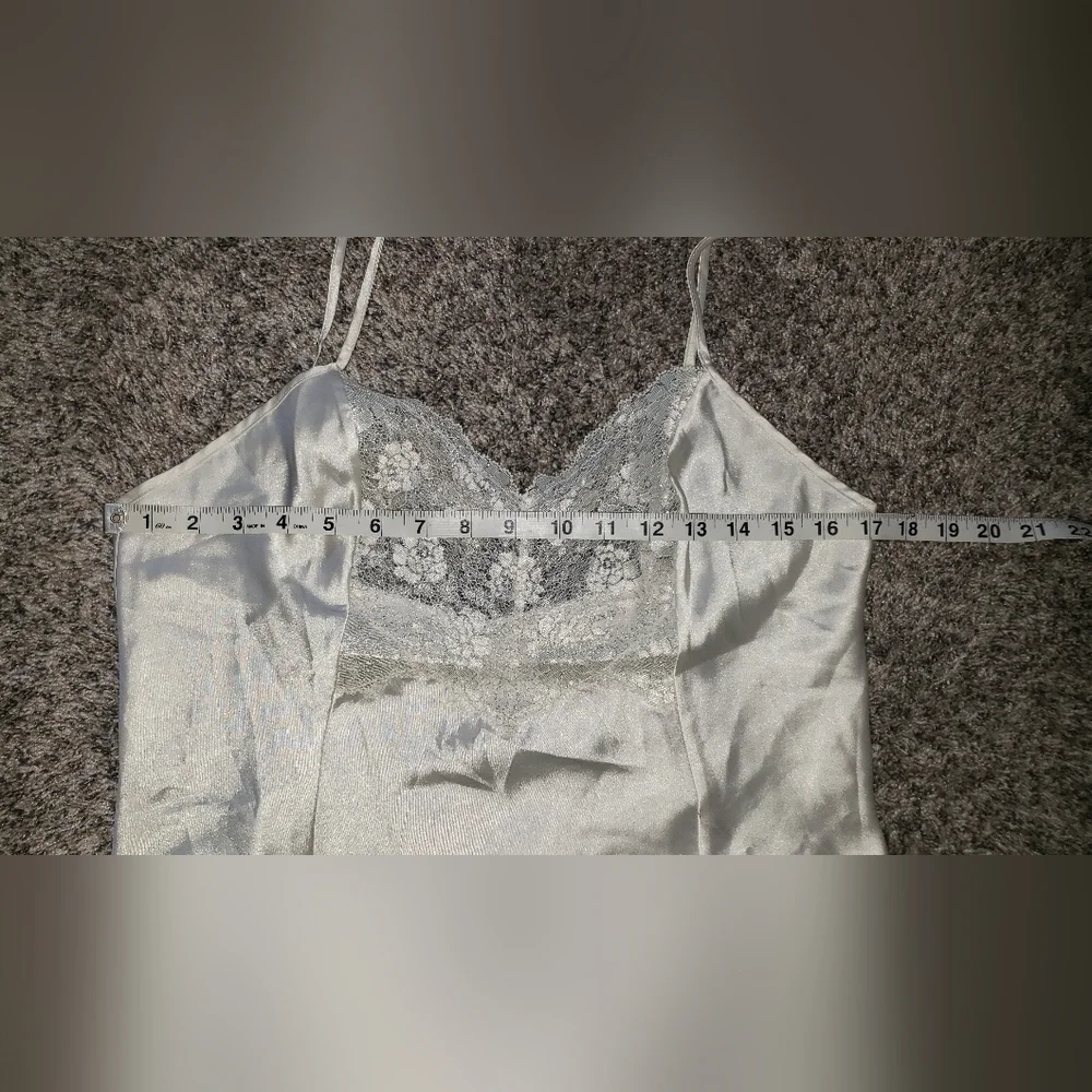 Victoria's Secret| Vintage White Lace Silky Slip Dress with Side Slit
